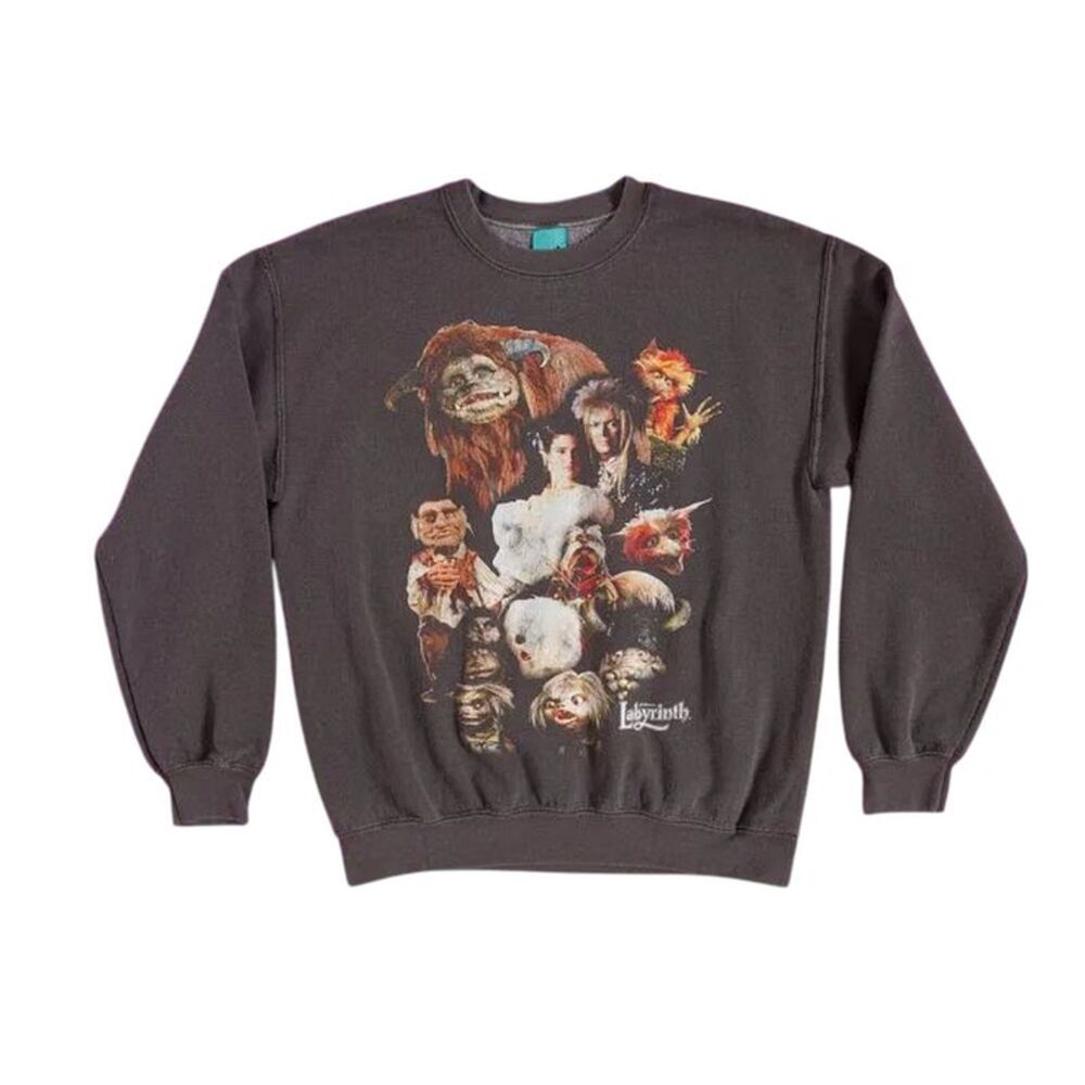Labyrinth Unisex Adult Characters Vintage Wash Sweatshirt / Charcoal